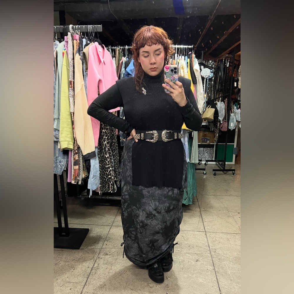 🟠291B. Ruched Tie dye Skirt - Black - Picture 10 of 10